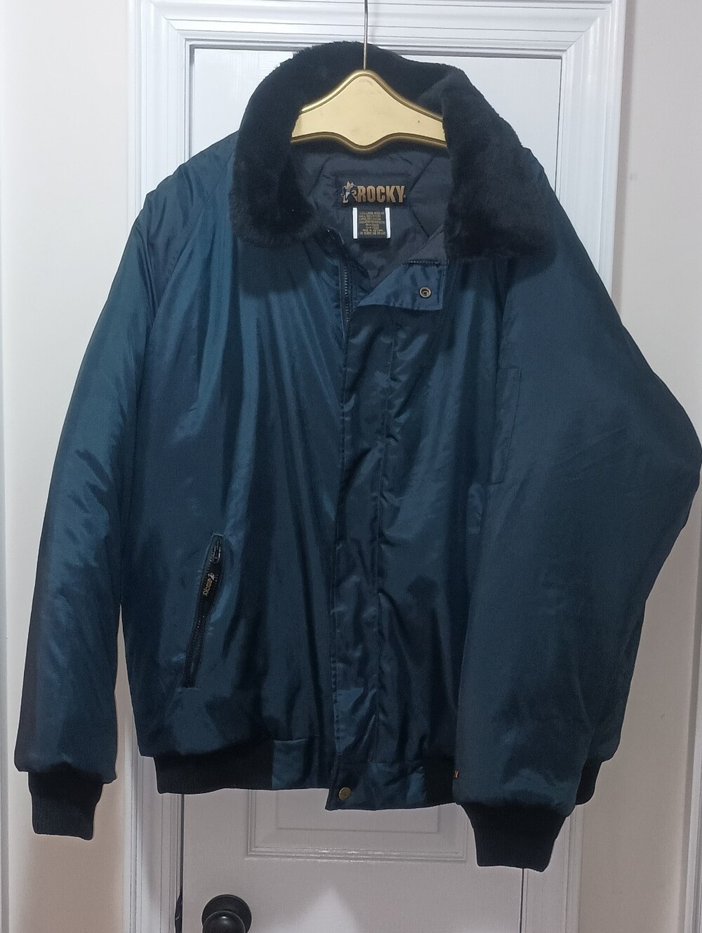 Rocky Navy Blue Bomber Jacket with Black Fur Collar Men's 3X